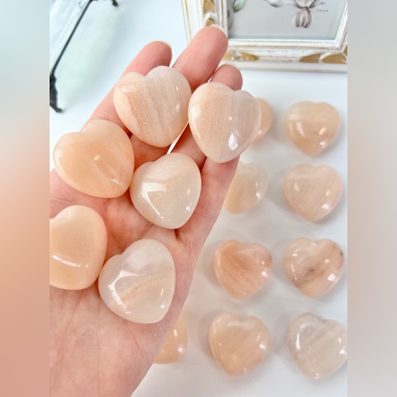 Crystals Other - One Peach Aventurine Mini Heart Crystal Pocket Stone Crystal Carving Healing Gem